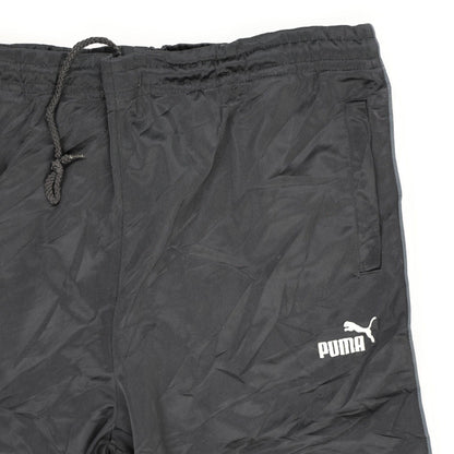 PUMA Black Nylon Track Pants Large Vintage Men's Trousers 77 Inseam