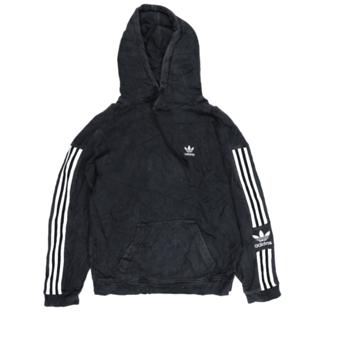 adidas Black Trefoil Logo 3-Stripes Hoodie Men's Small Cotton Blend