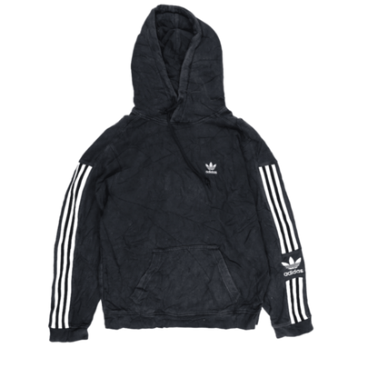 adidas Black Trefoil Logo 3-Stripes Hoodie Men's Small Cotton Blend
