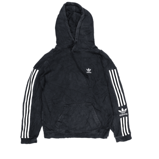 adidas Black Trefoil Logo 3-Stripes Hoodie Men's Small Cotton Blend