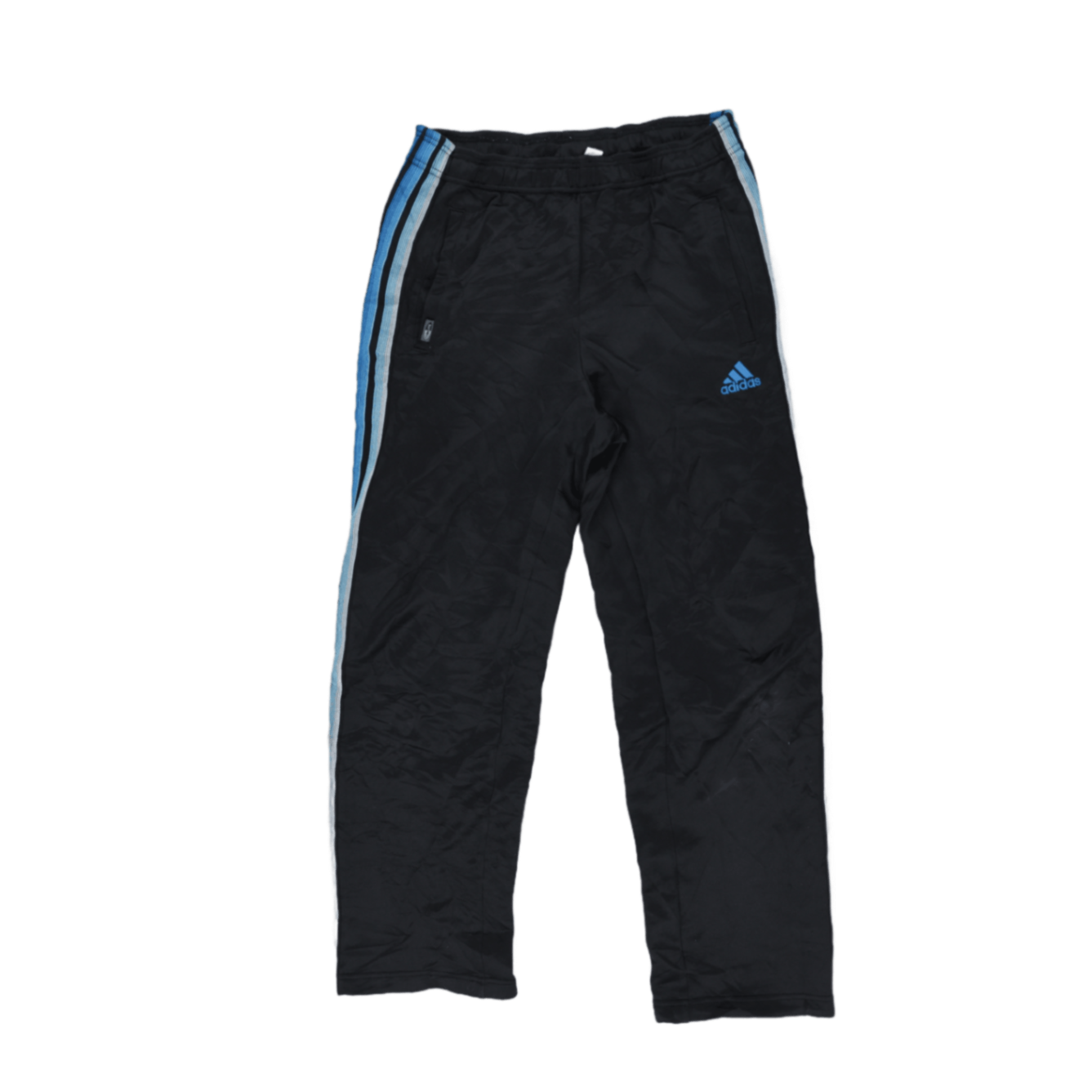 Adidas Black Track Pants Large Polyester with Blue Stripes