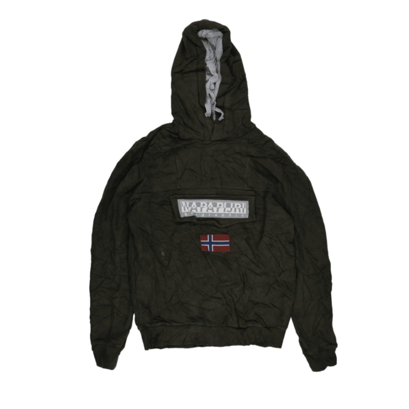 Napapijri Olive Green Pullover Hoodie Men Large Cotton Blend Hooded