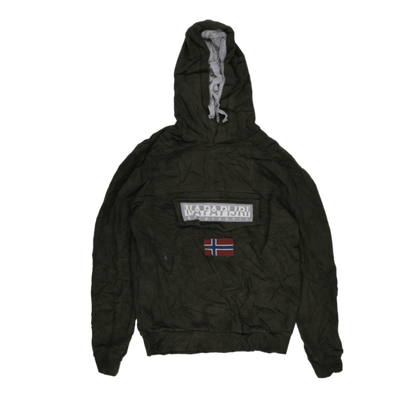 Napapijri Olive Green Pullover Hoodie Men Large Cotton Blend Hooded