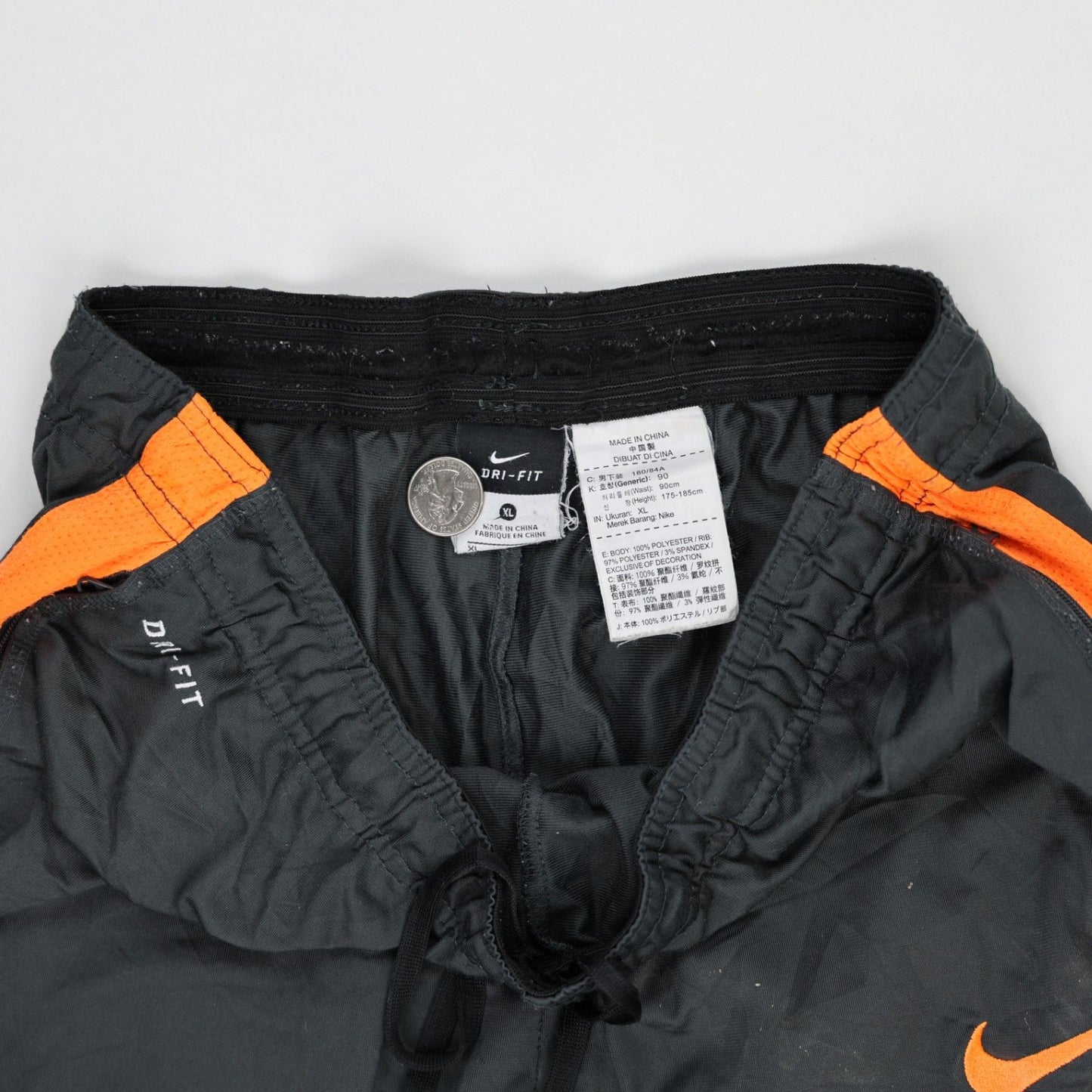Nike Dri-Fit Black Track Pants for Men Large 100 Percent Polyester with Orange Stripes