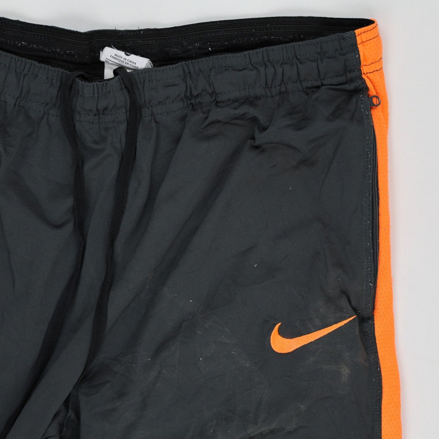 Nike Dri-Fit Black Track Pants for Men Large 100 Percent Polyester with Orange Stripes