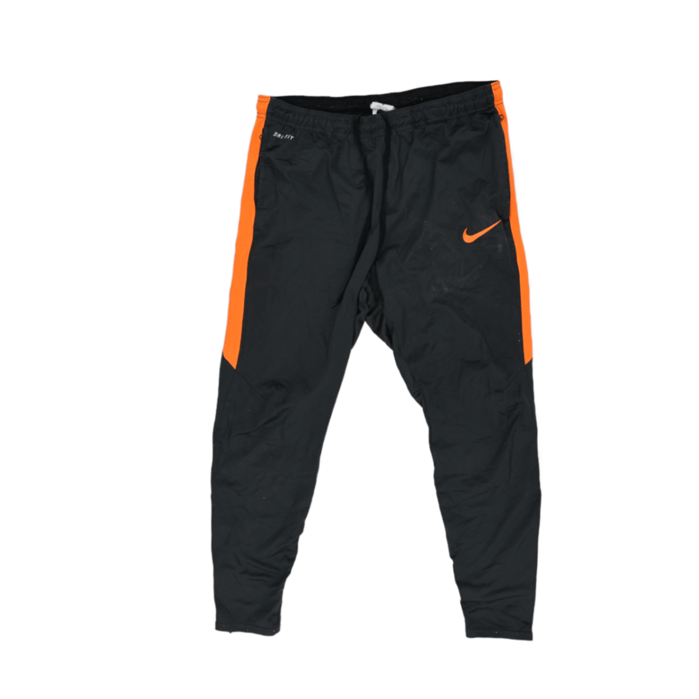 Nike Dri-Fit Black Track Pants for Men Large 100 Percent Polyester with Orange Stripes