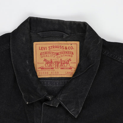 Levi's Black Denim Jacket Large Vintage Cotton Collared Trucker Style