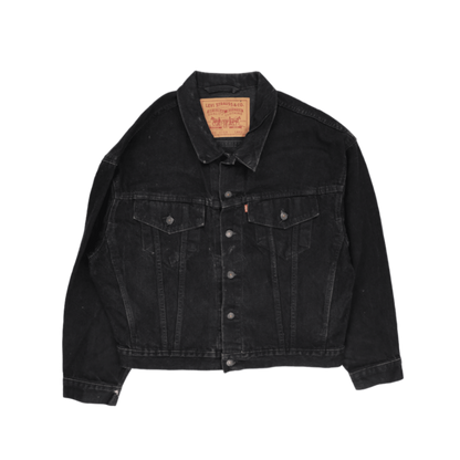Levi's Black Denim Jacket Large Vintage Cotton Collared Trucker Style