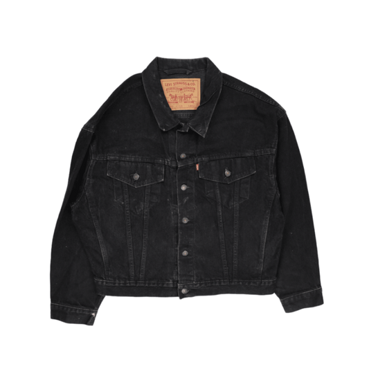 Levi's Black Denim Jacket Large Vintage Cotton Collared Trucker Style