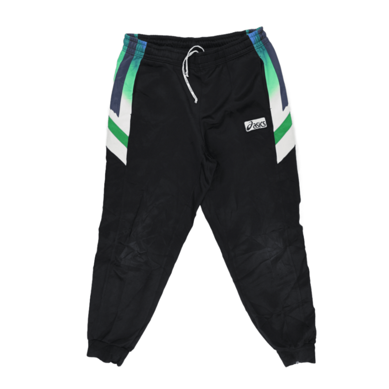 ASICS Vintage Black Track Bottoms Men's Medium 38 Waist 76 Inseam Polyester Joggers