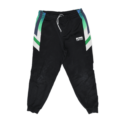 ASICS Vintage Black Track Bottoms Men's Medium 38 Waist 76 Inseam Polyester Joggers