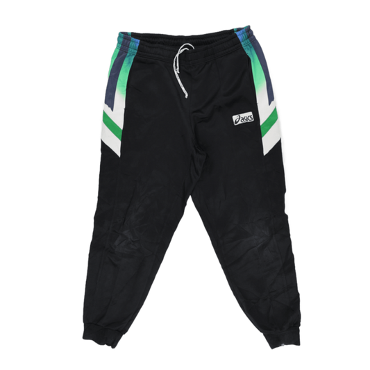 ASICS Vintage Black Track Bottoms Men's Medium 38 Waist 76 Inseam Polyester Joggers