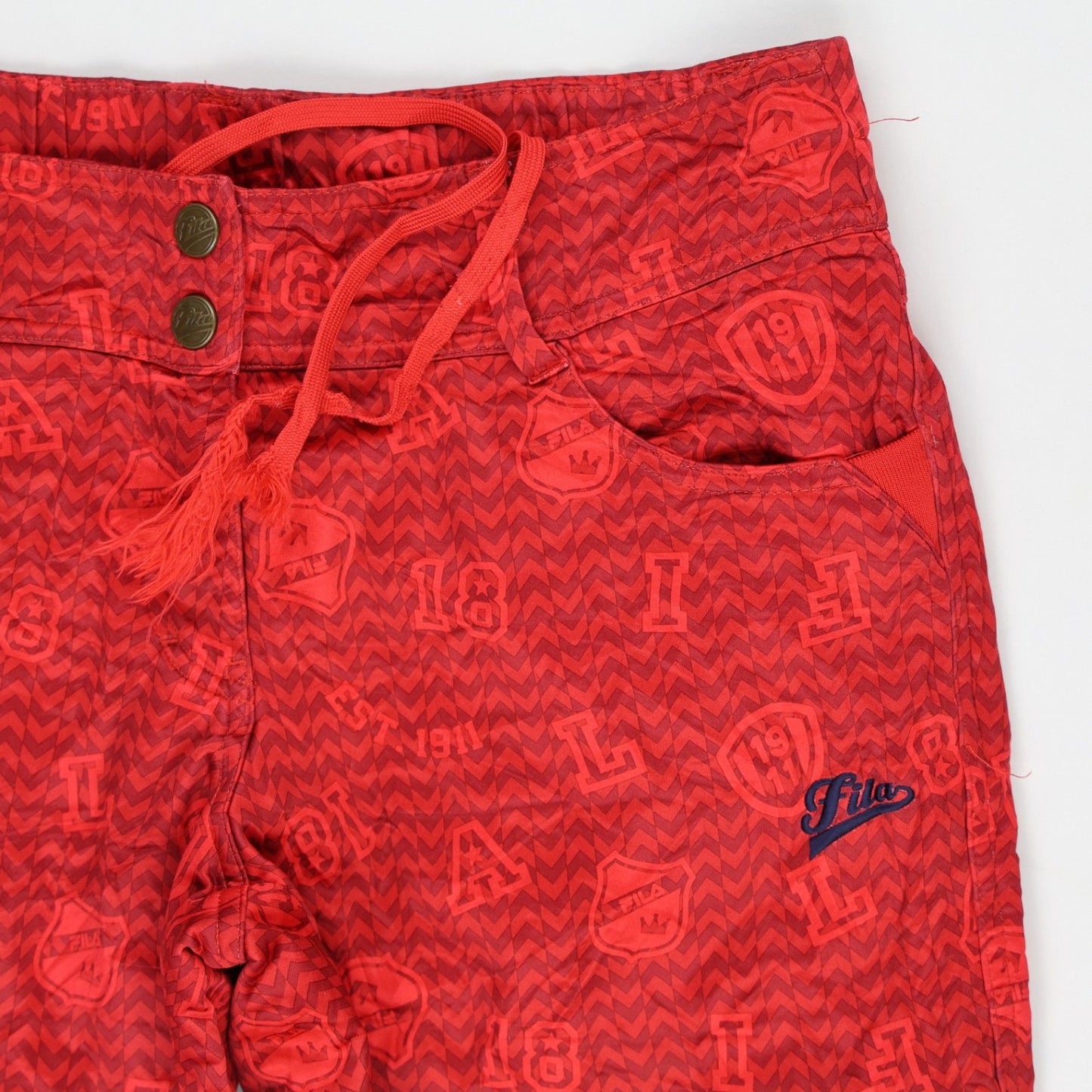 Fila Red Patterned Drawstring Trousers Large 42 Waist 74 Inseam Polyester Casual
