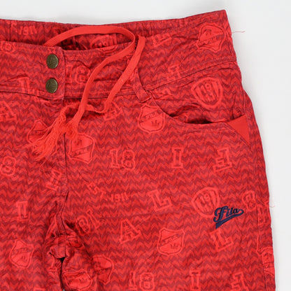 Fila Red Patterned Drawstring Trousers Large 42 Waist 74 Inseam Polyester Casual