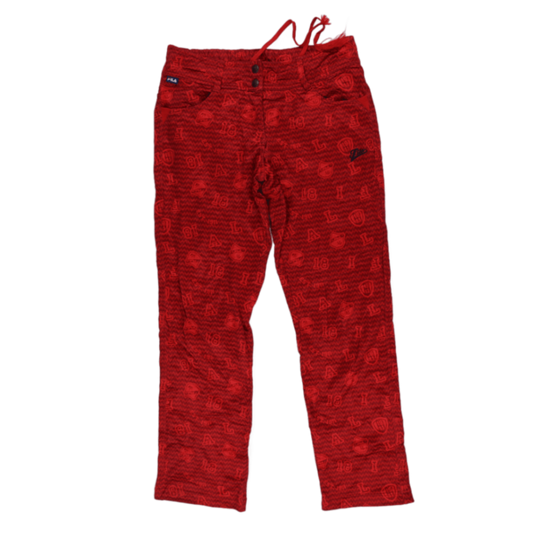 Fila Red Patterned Drawstring Trousers Large 42 Waist 74 Inseam Polyester Casual