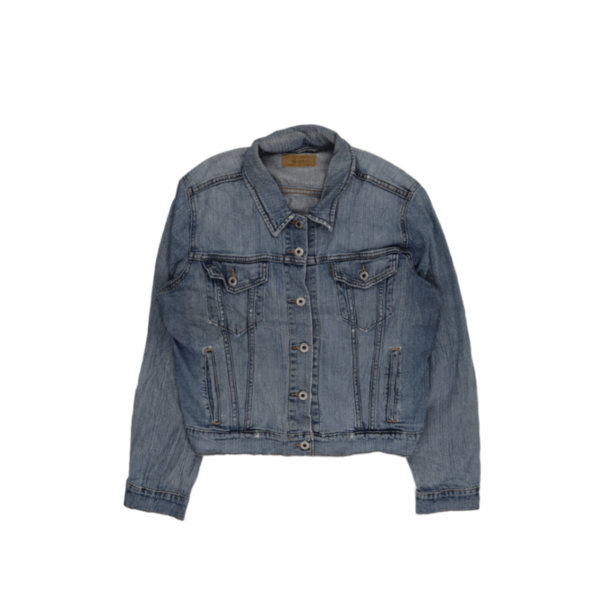 Vintage Blue Washed Denim Jacket for Women Cotton Collared Style