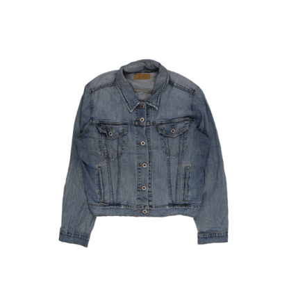 Vintage Blue Washed Denim Jacket for Women Cotton Collared Style