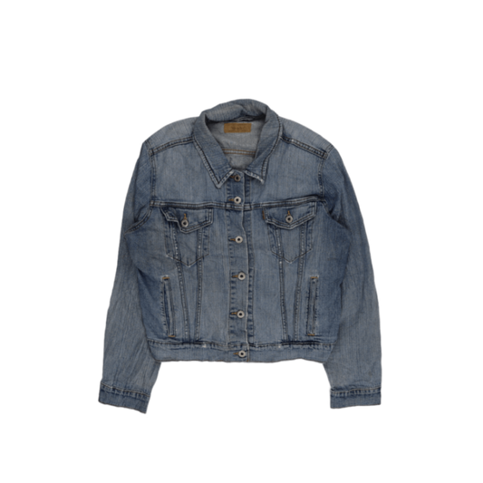 Vintage Blue Washed Denim Jacket for Women Cotton Collared Style