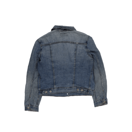 Vintage Blue Washed Denim Jacket for Women Cotton Collared Style