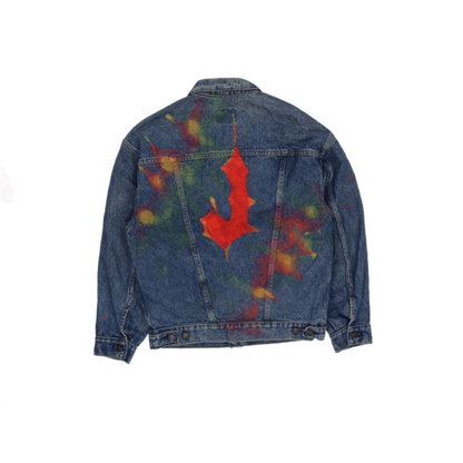 Levi's Vintage Hand Painted Denim Jacket Blue Large 100% Cotton Casual Collared