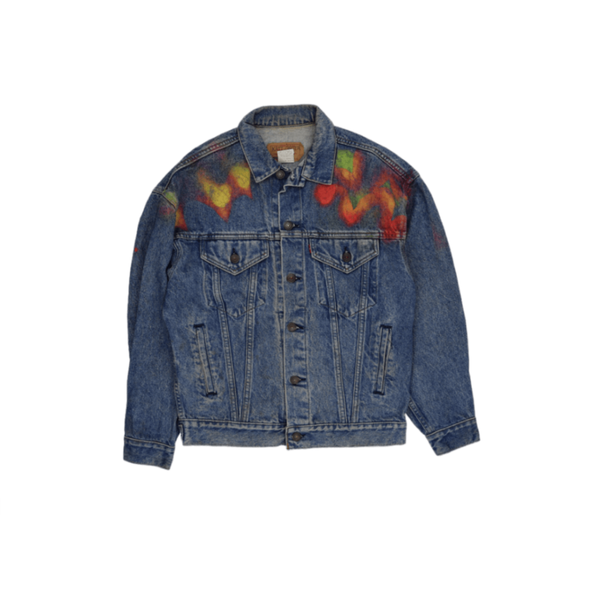 Levi's Vintage Hand Painted Denim Jacket Blue Large 100% Cotton Casual Collared
