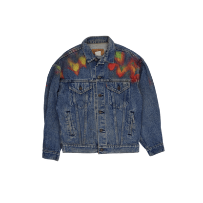 Levi's Vintage Hand Painted Denim Jacket Blue Large 100% Cotton Casual Collared