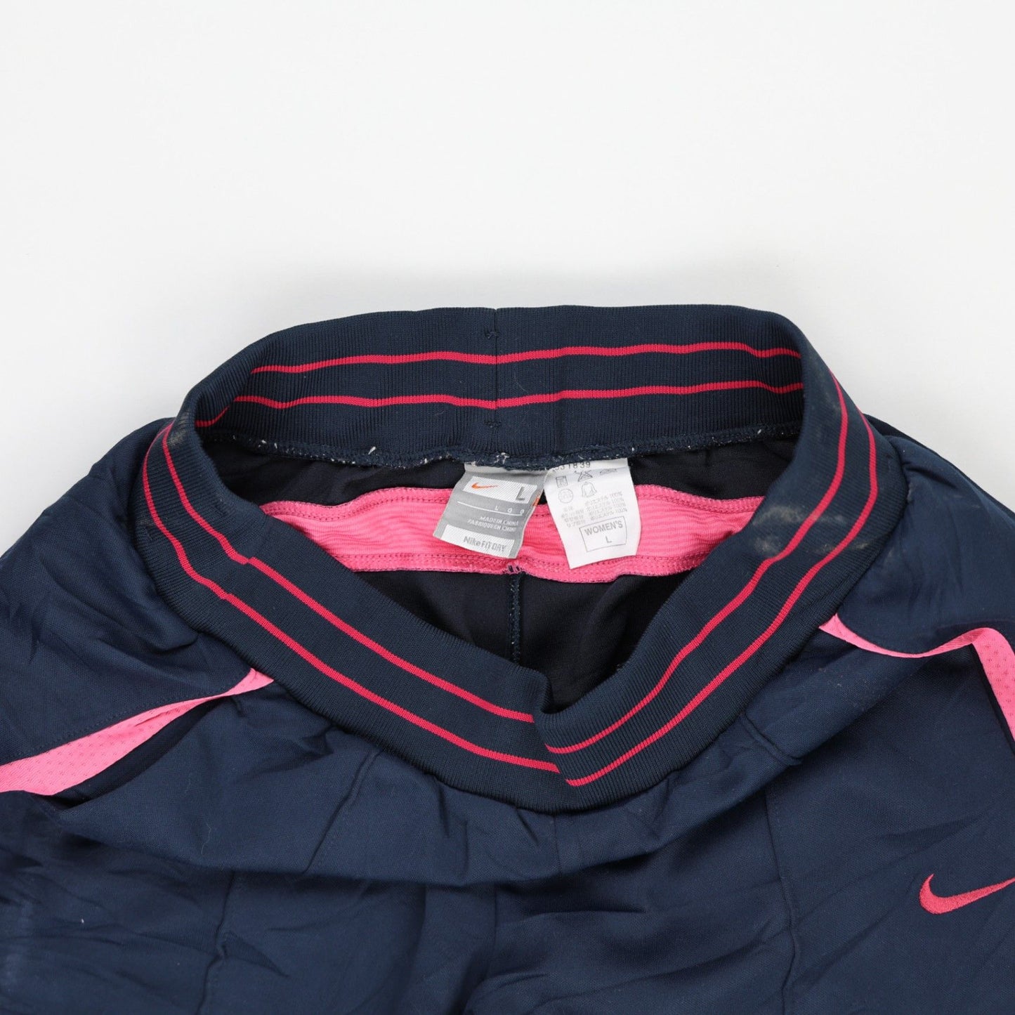 Nike Women's Track Pants Navy Pink Large 77cm Inseam 40cm Waist Polyester