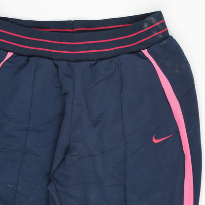 Nike Women's Track Pants Navy Pink Large 77cm Inseam 40cm Waist Polyester