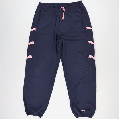 PUMA Navy Blue Track Pants Extra Large Polyester Blend with Pink Logos