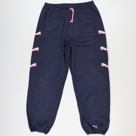 PUMA Navy Blue Track Pants Extra Large Polyester Blend with Pink Logos