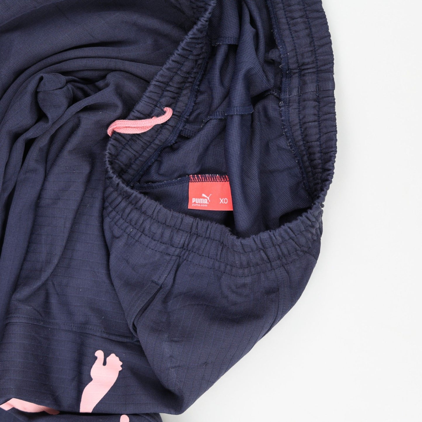 PUMA Navy Blue Track Pants Extra Large Polyester Blend with Pink Logos