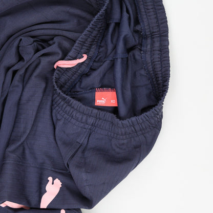 PUMA Navy Blue Track Pants Extra Large Polyester Blend with Pink Logos
