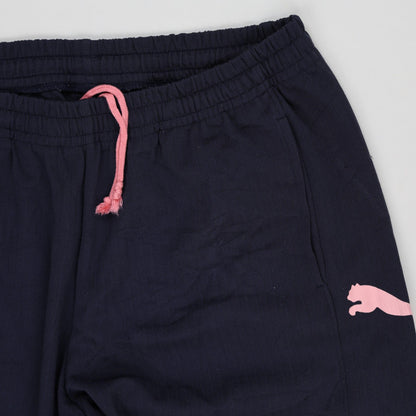 PUMA Navy Blue Track Pants Extra Large Polyester Blend with Pink Logos