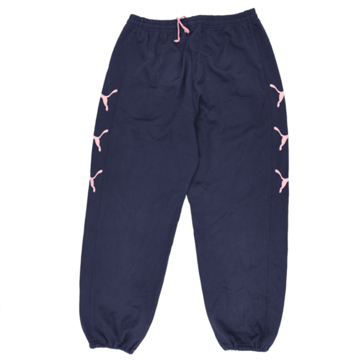 PUMA Navy Blue Track Pants Extra Large Polyester Blend with Pink Logos