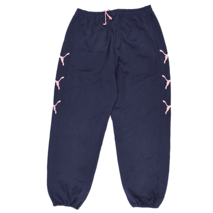 PUMA Navy Blue Track Pants Extra Large Polyester Blend with Pink Logos