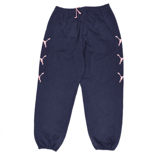 PUMA Navy Blue Track Pants Extra Large Polyester Blend with Pink Logos