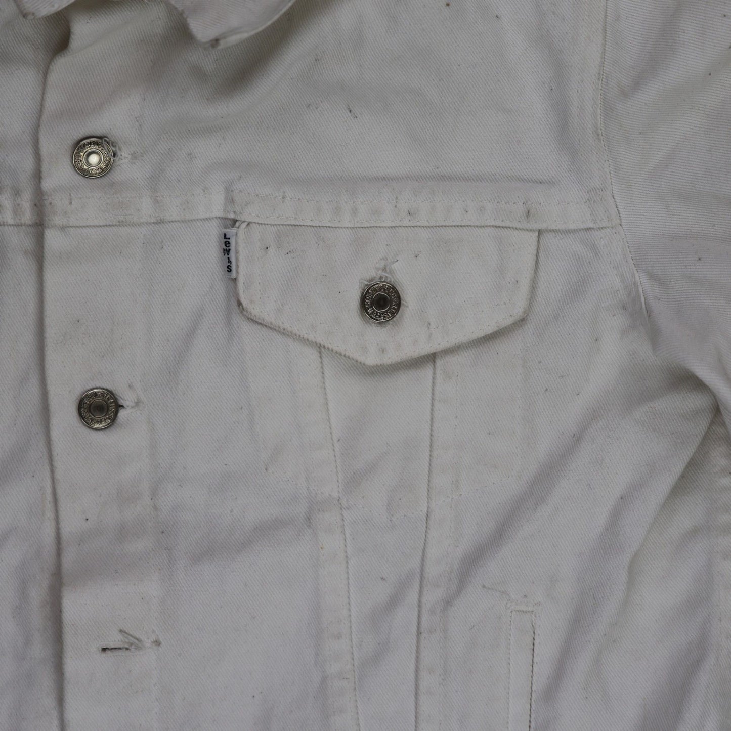 Levi's White Denim Trucker Jacket Size 42 Large 100% Cotton Vintage Men's Clothing