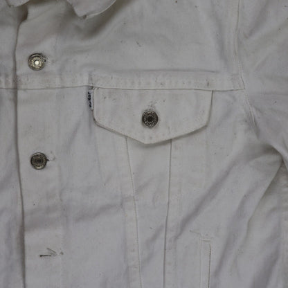 Levi's White Denim Trucker Jacket Size 42 Large 100% Cotton Vintage Men's Clothing