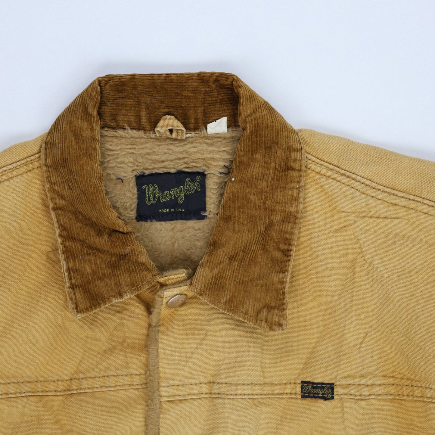 Wrangler Vintage Sherpa Lined Jacket Tan Medium Cotton Polyester Western Workwear