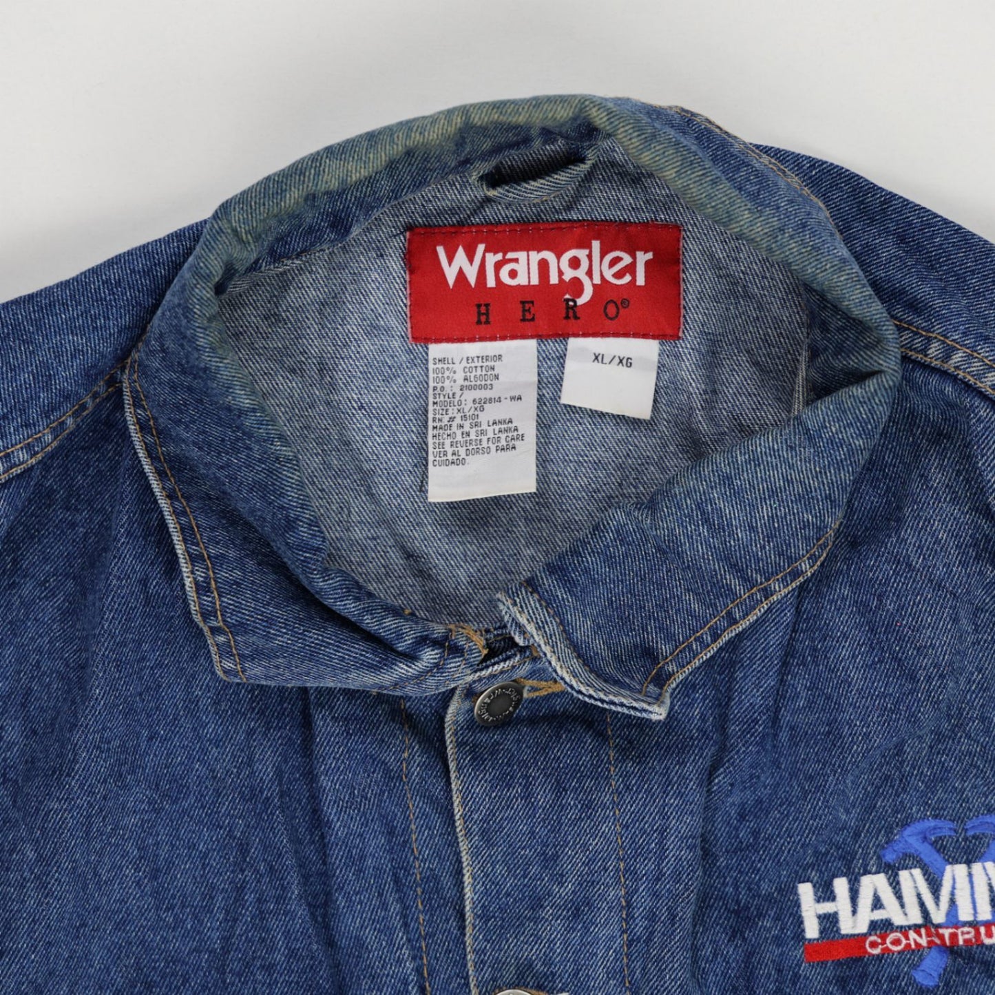 Wrangler Hero Vintage Denim Jacket Blue XL 100 Percent Cotton Collared