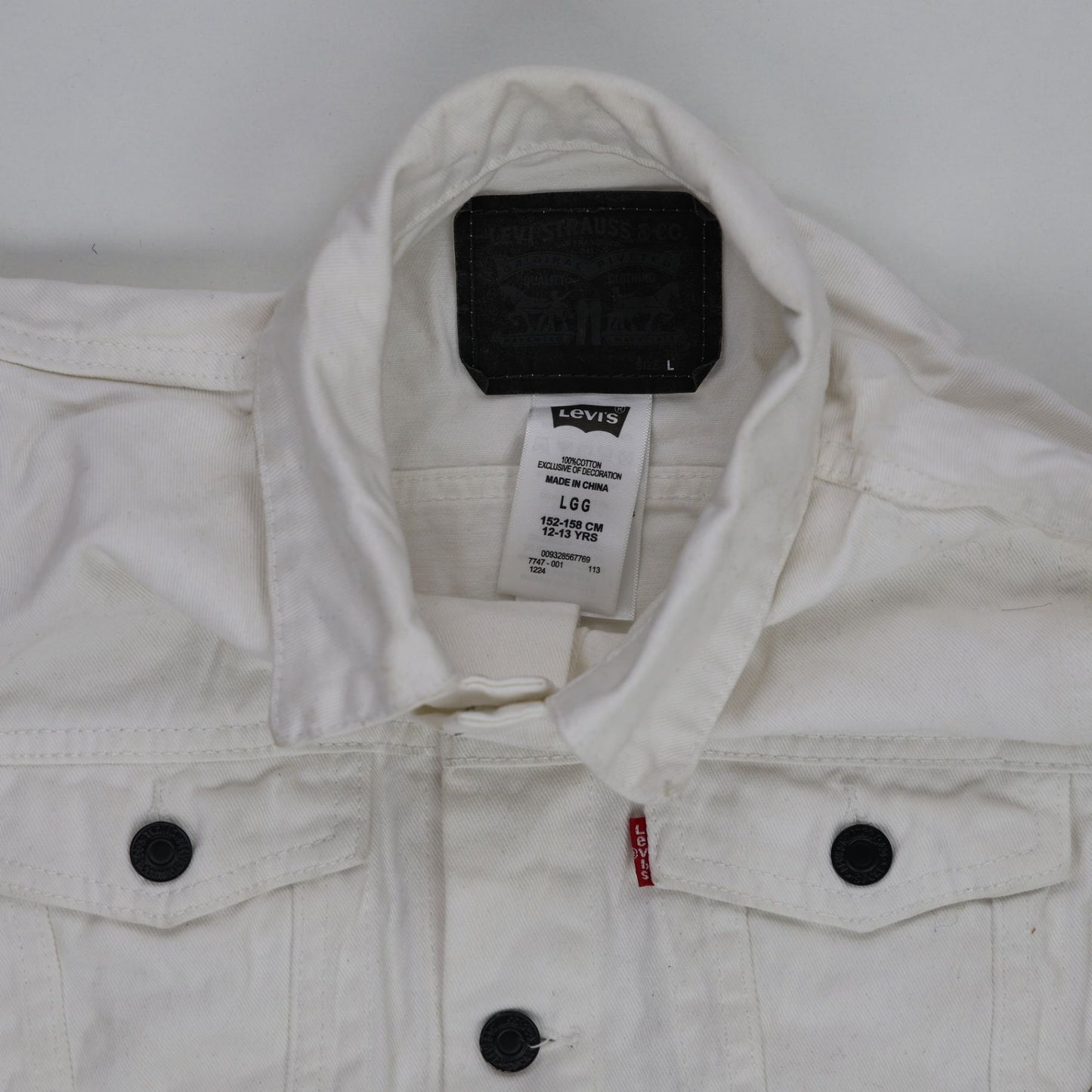 Levi's White Denim Trucker Jacket Youth Large 12-13 Years Cotton