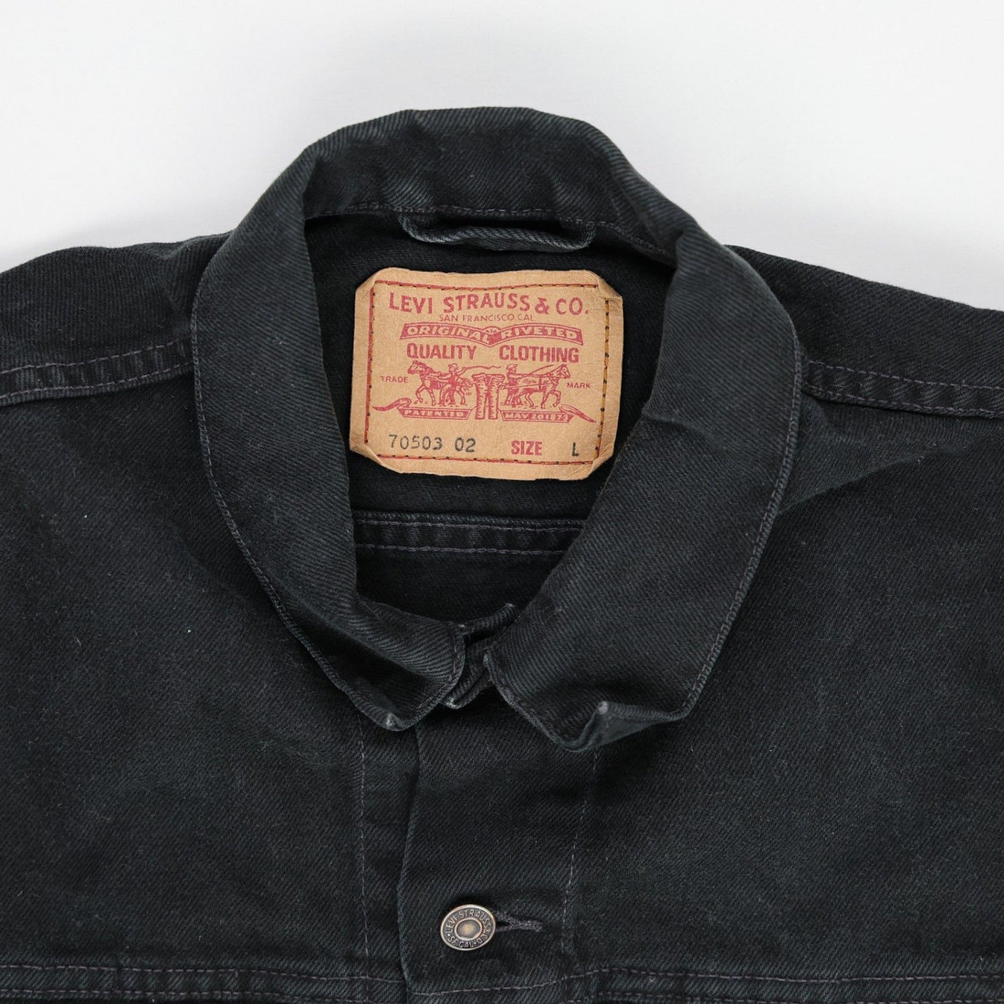 Levi's Vintage Black Denim Jacket Size Large Cotton Collared