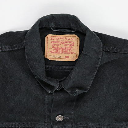 Levi's Vintage Black Denim Jacket Size Large Cotton Collared