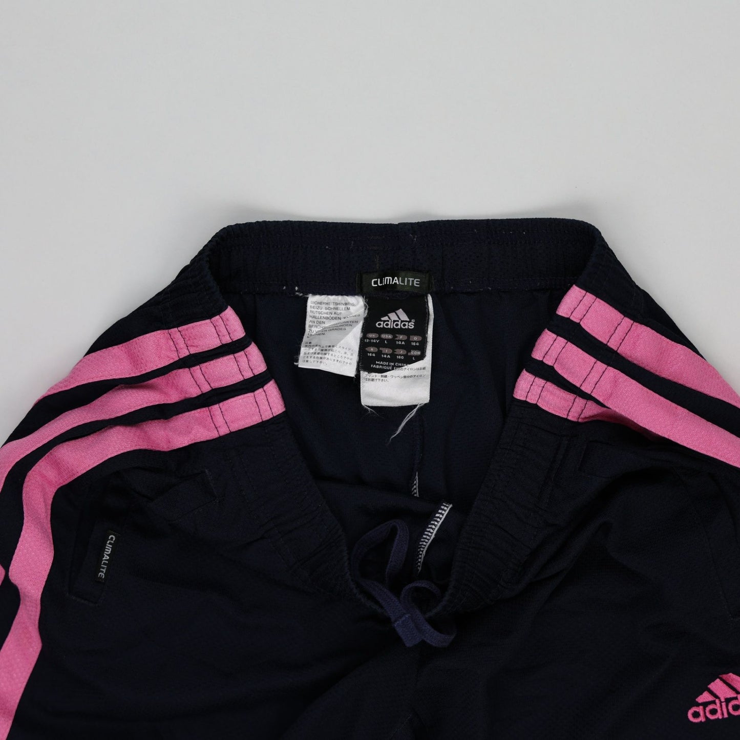 adidas Climalite Navy Track Pants with Pink Stripes Size 140 Unisex Polyester