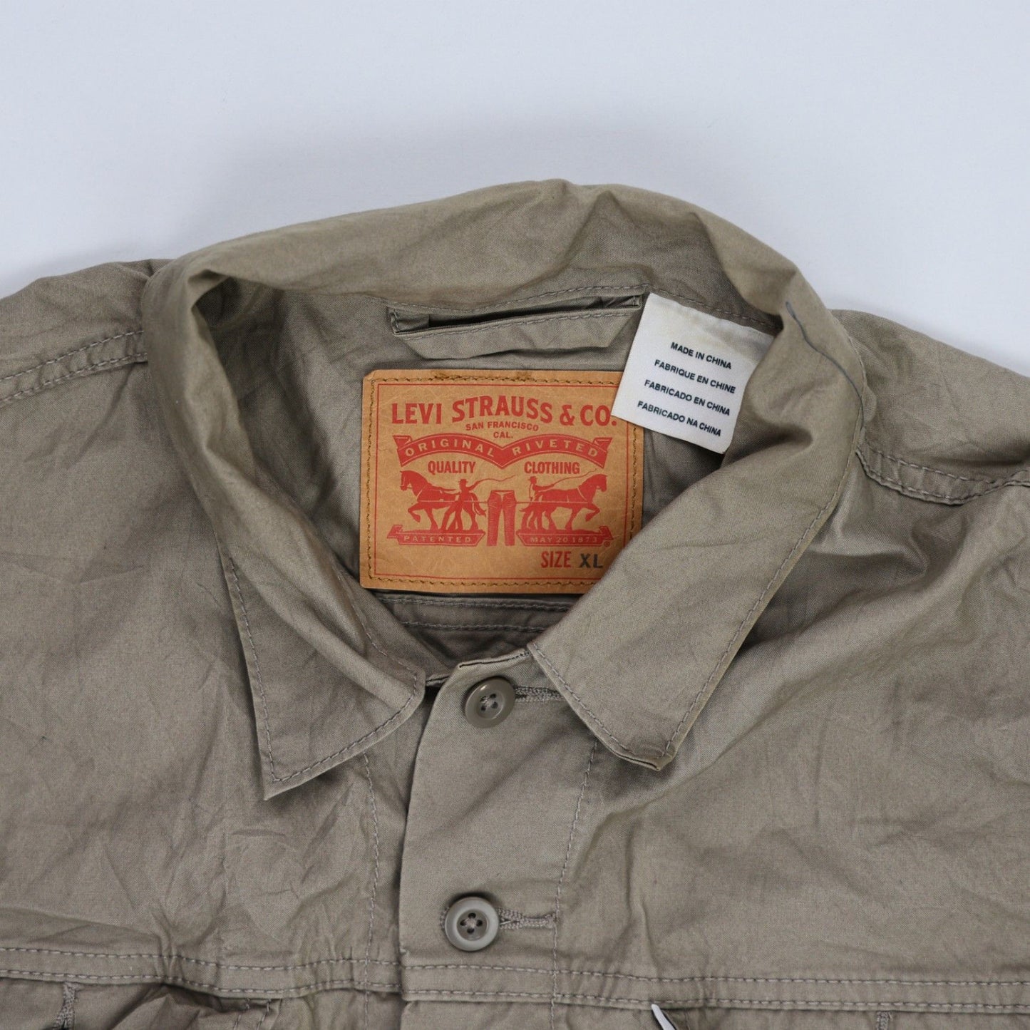 Levi's Men's Khaki Workwear Jacket XL Cotton Collared Button-Up