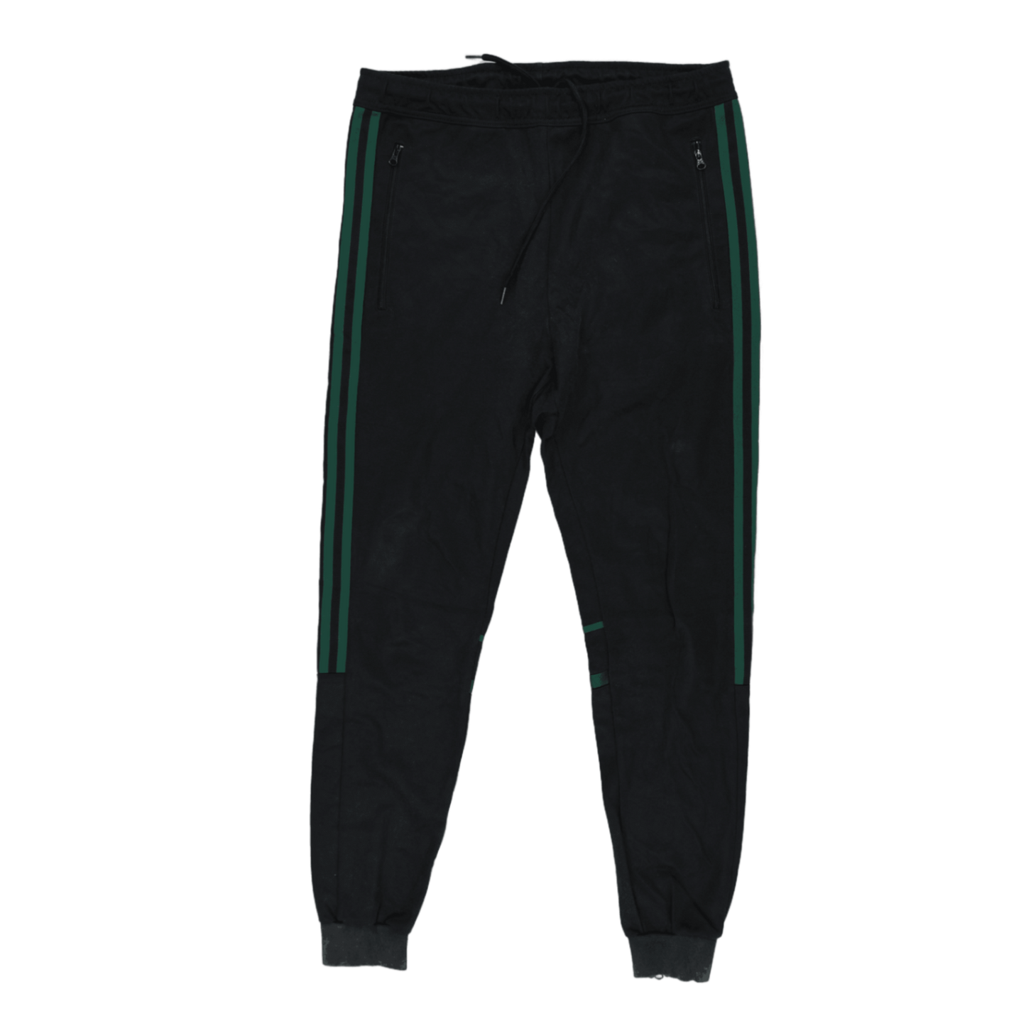 Adidas Black Green Track Pants Men Large 76cm Inseam Cotton Blend