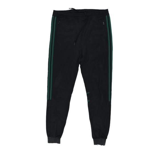 Adidas Black Green Track Pants Men Large 76cm Inseam Cotton Blend