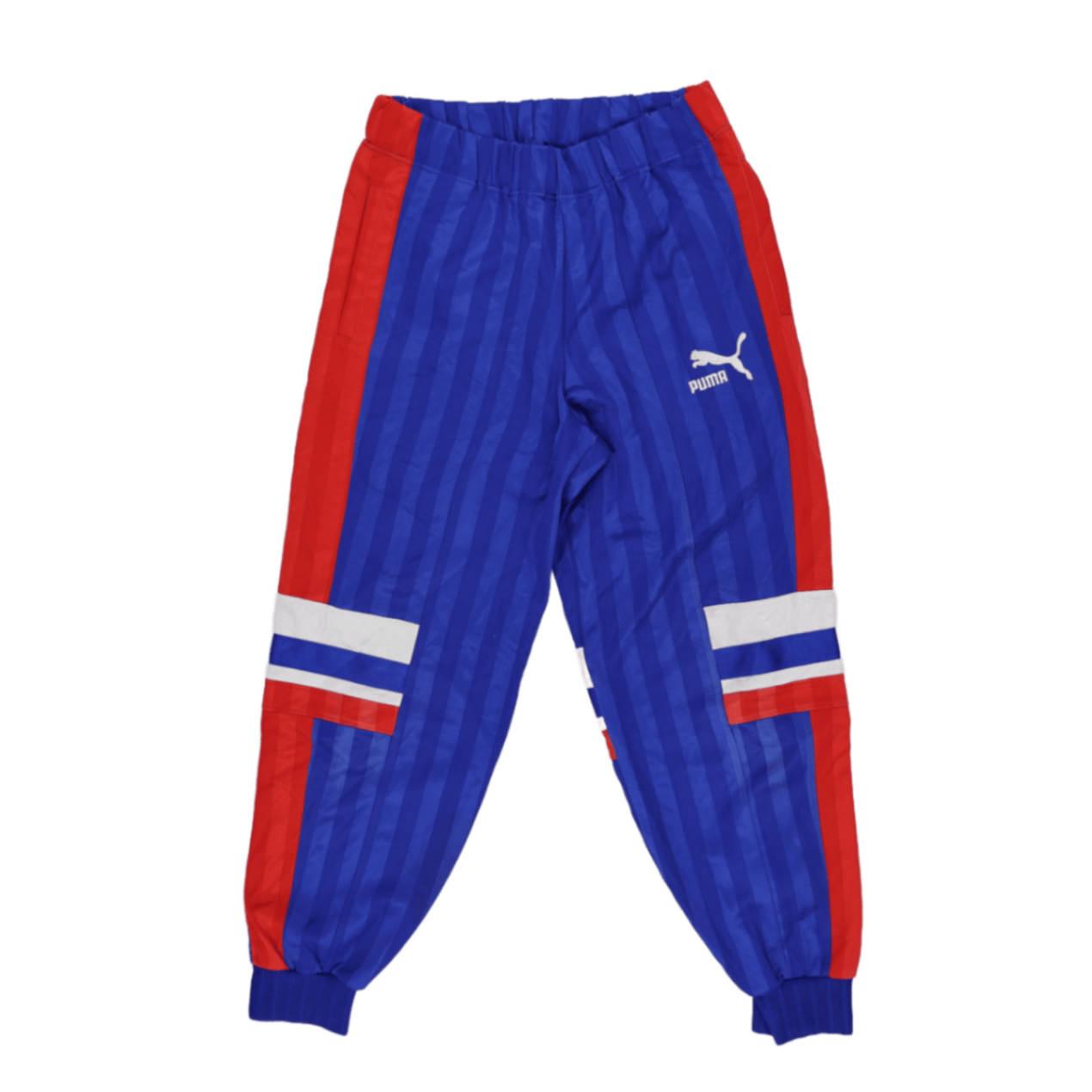 PUMA Vintage Blue Red Stripe Track Pants Medium Polyester Men's Trousers
