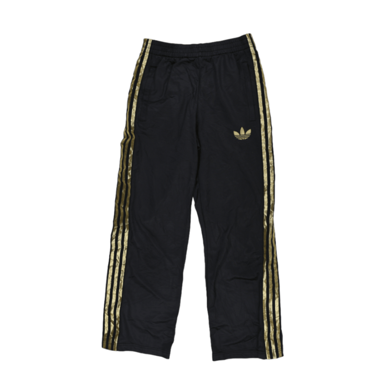 adidas Black Gold Trefoil Track Pants Men's Size M Polyester Vintage 76cm Inseam 38cm Waist