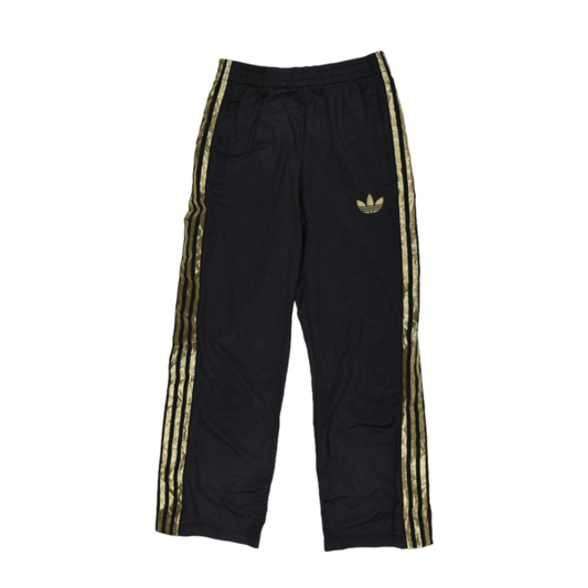 adidas Black Gold Trefoil Track Pants Men's Size M Polyester Vintage 76cm Inseam 38cm Waist